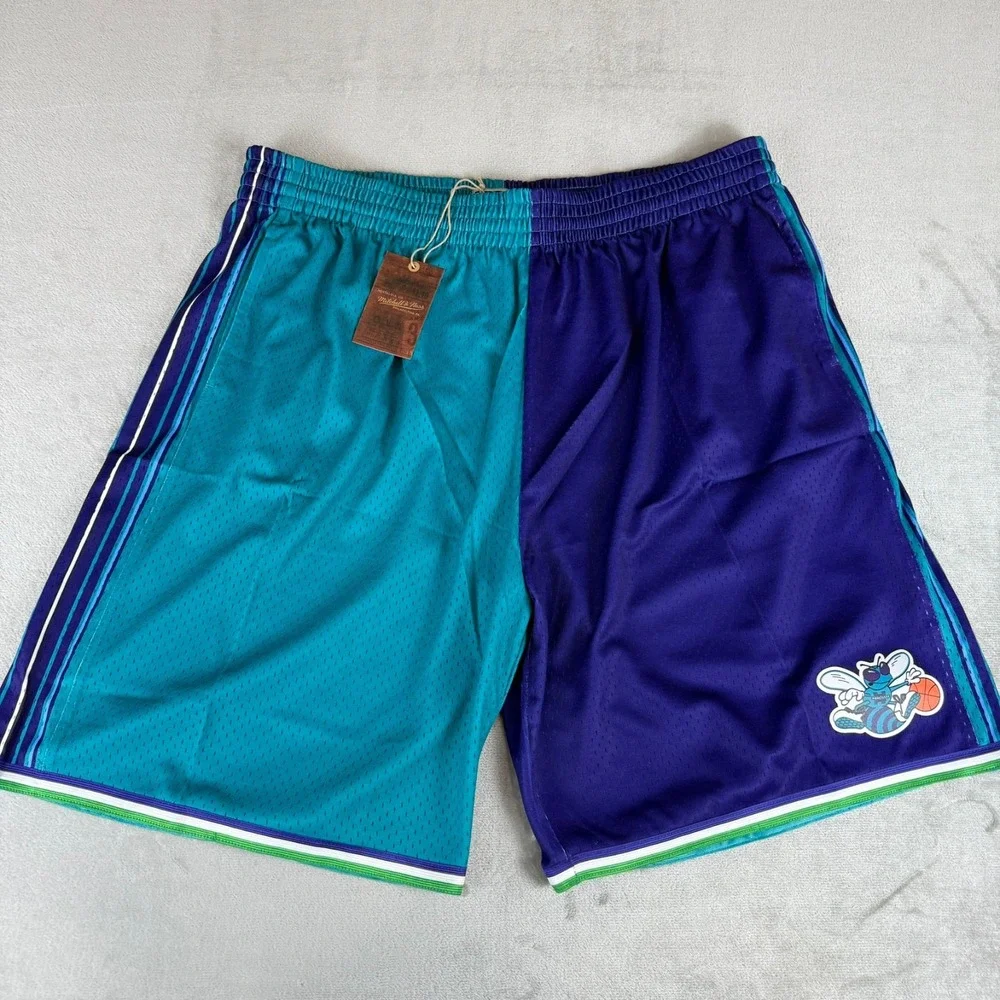 Charlotte Hornets Mitchell Ness Split Swingman Shorts Mens 3XLB Teal Purple NWT